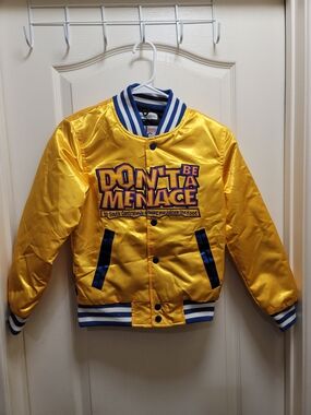 'Don't Be A Menace' - Kids Yellow Satin Bomber Jacket - X-Small - NWT
